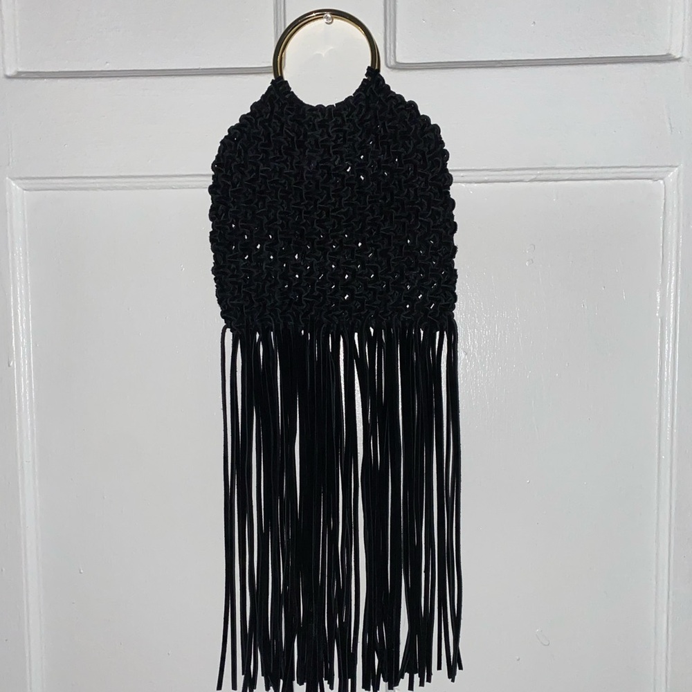 FARM RIO Black Woven Fringe Bag NWOT